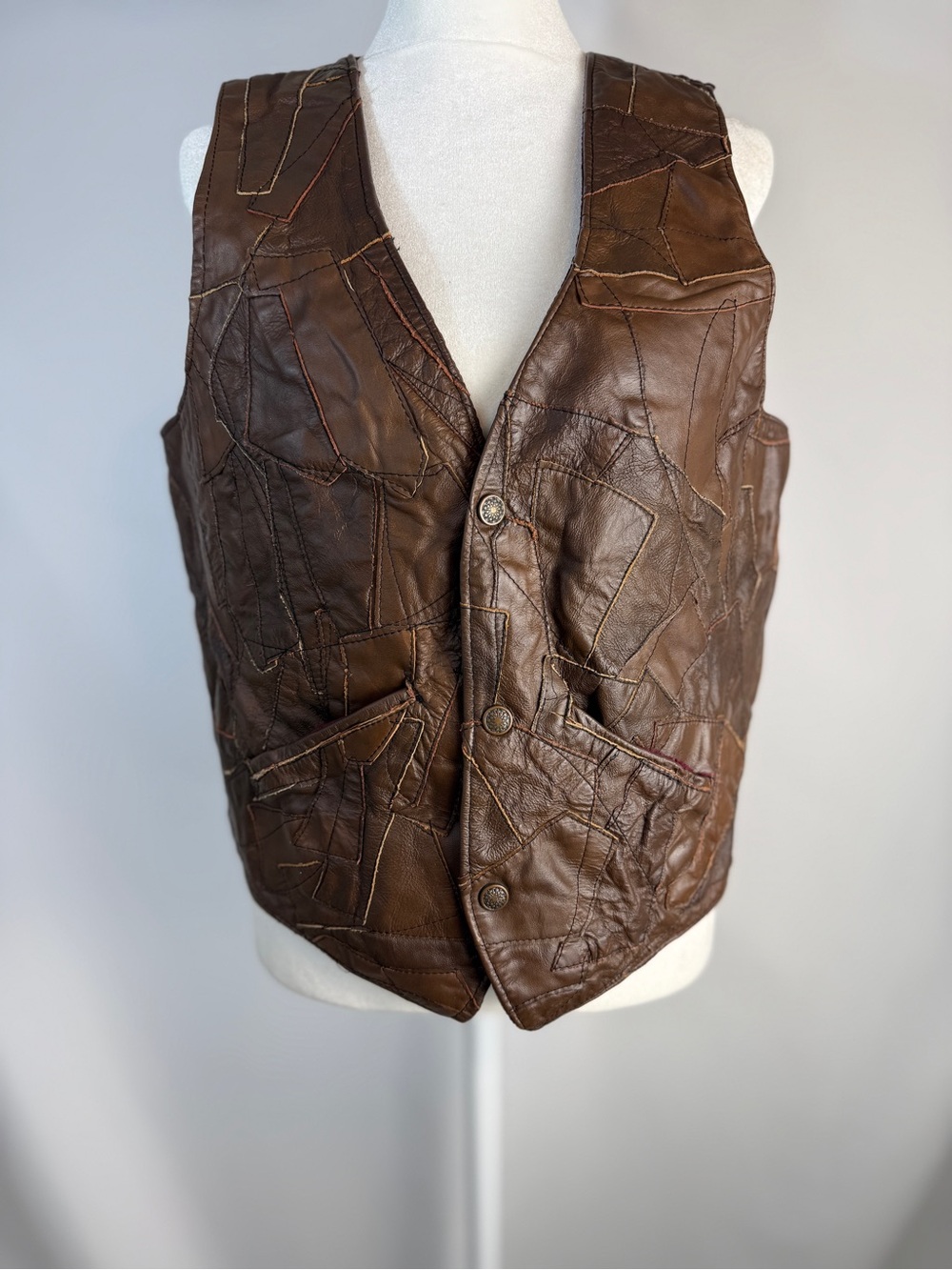 Vintage Men’s Leather Patchwork Vest